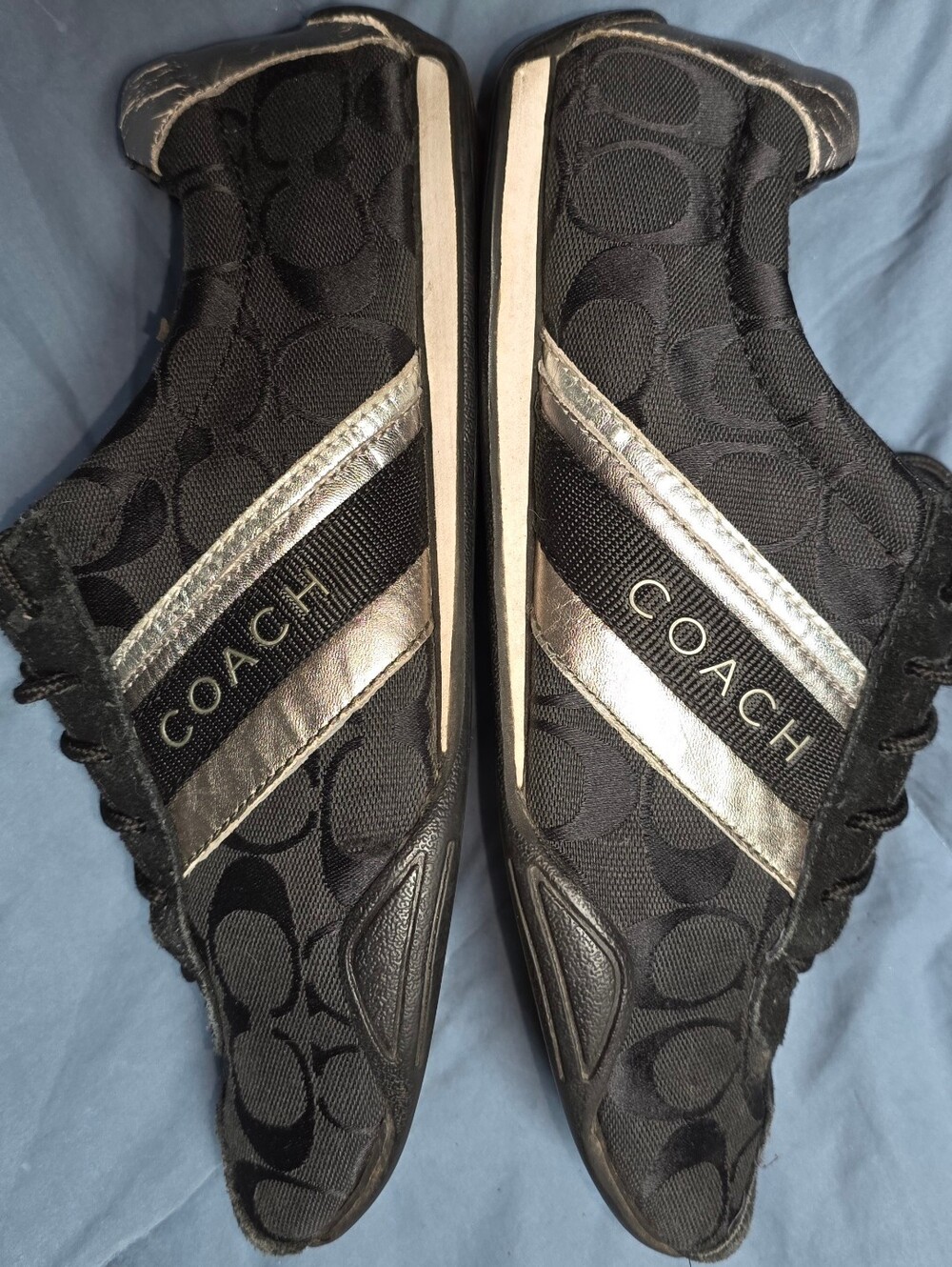 COACH Women's Black Sneaker with Silver Stripes
